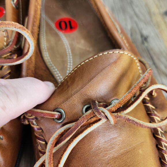 Polo Ralph Lauren Tucker Leather Moccasins Mens 10 D Brown Whipstitch Boat Shoes - Picture 9 of 10